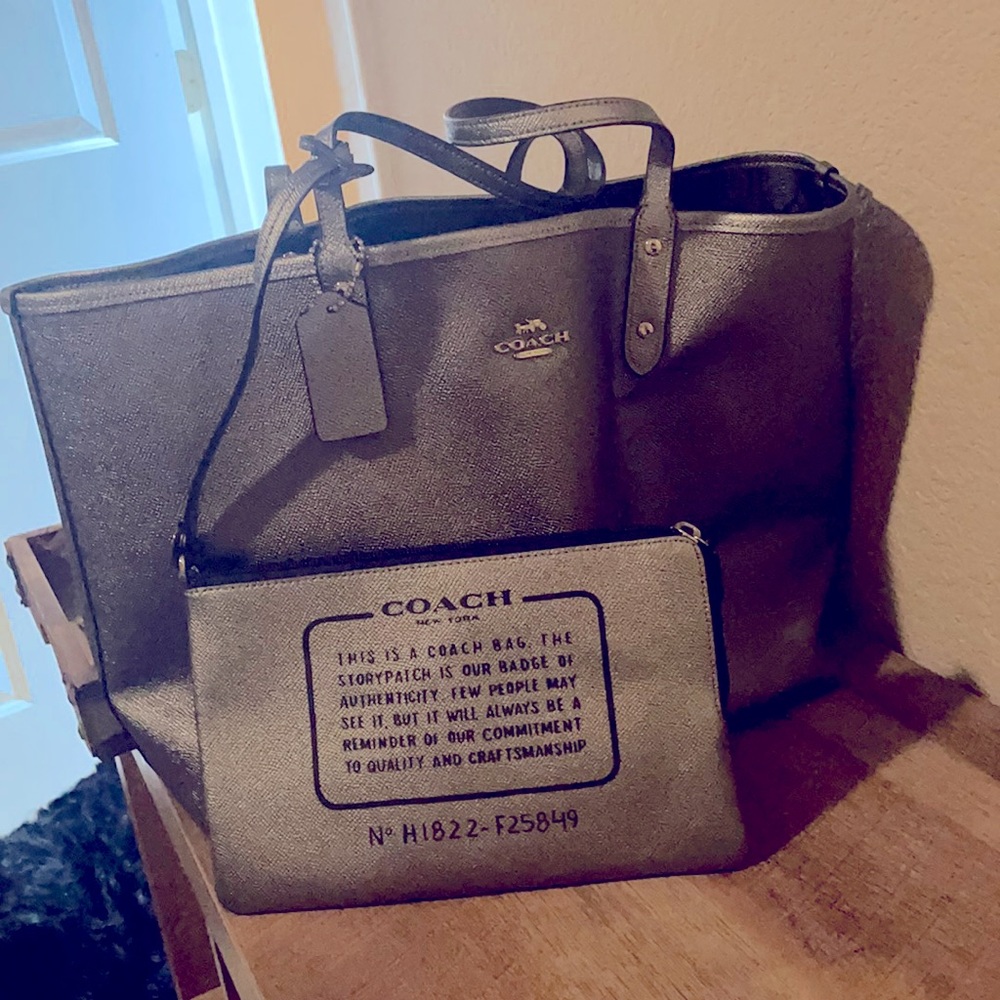 Coach NWT silver tote handbag